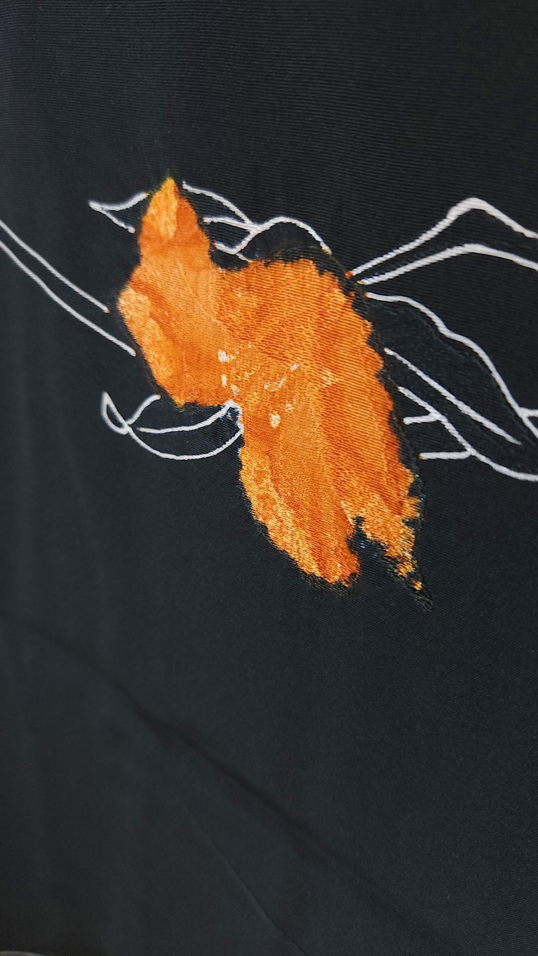 Black Haori with orange Shibori flowers