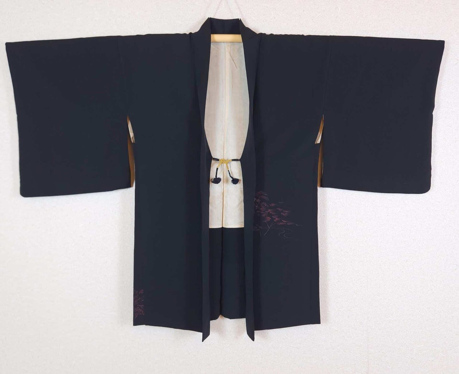 Black Haori with red Japanese landscape
