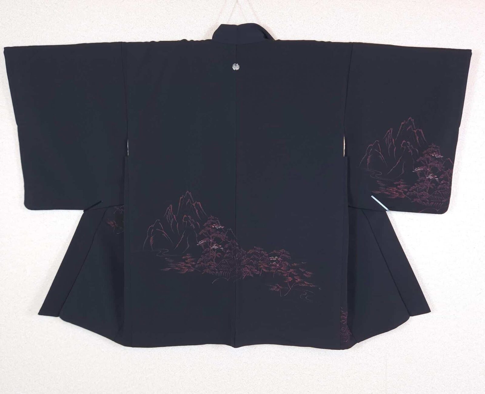 Black Haori with red Japanese landscape