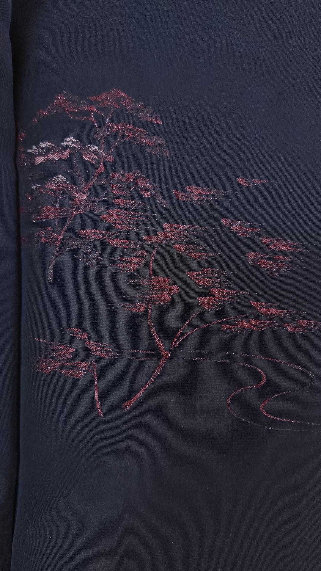 Black Haori with red Japanese landscape