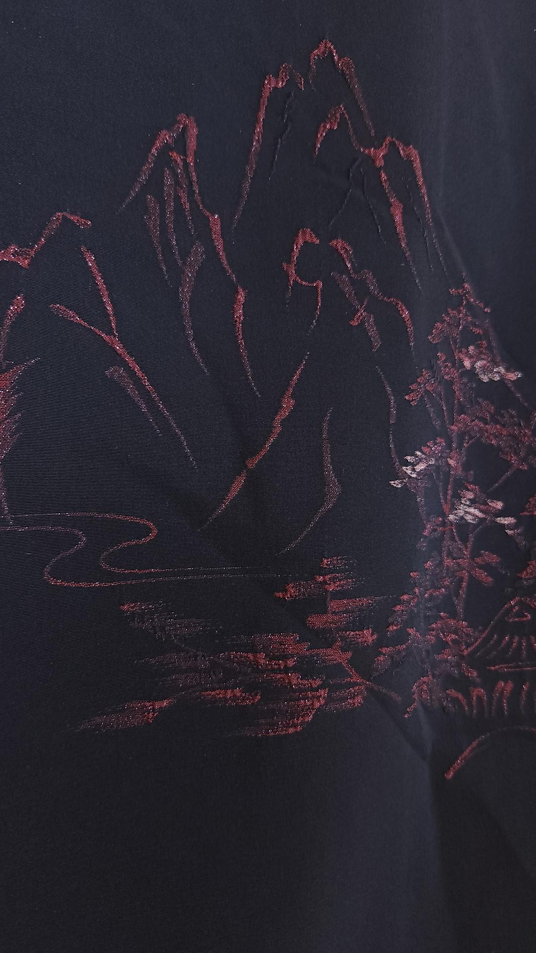 Black Haori with red Japanese landscape