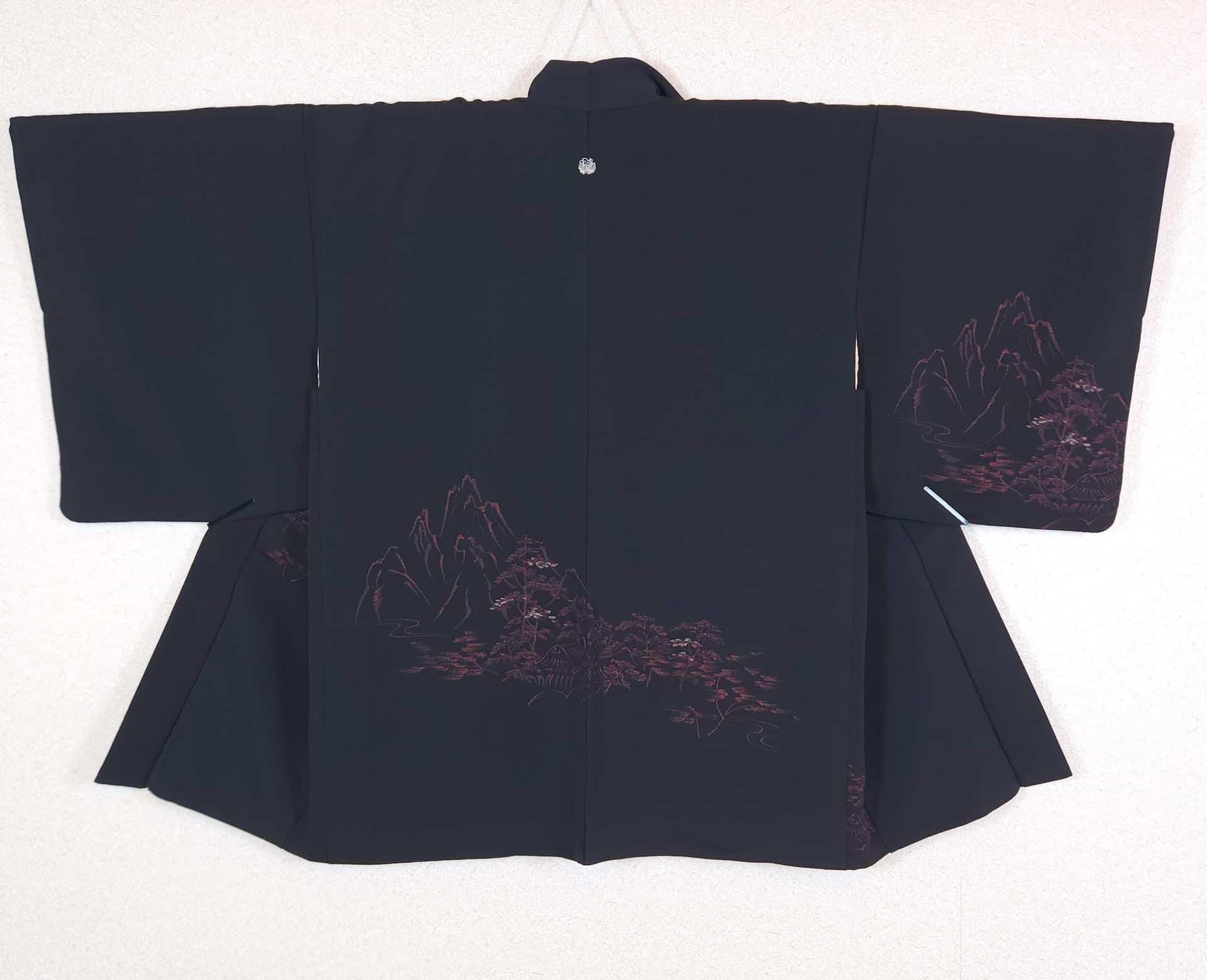 Black Haori with red Japanese landscape