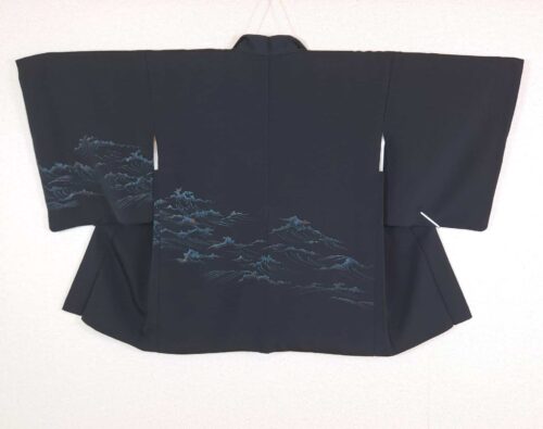 Black Haori with silver and blue waves