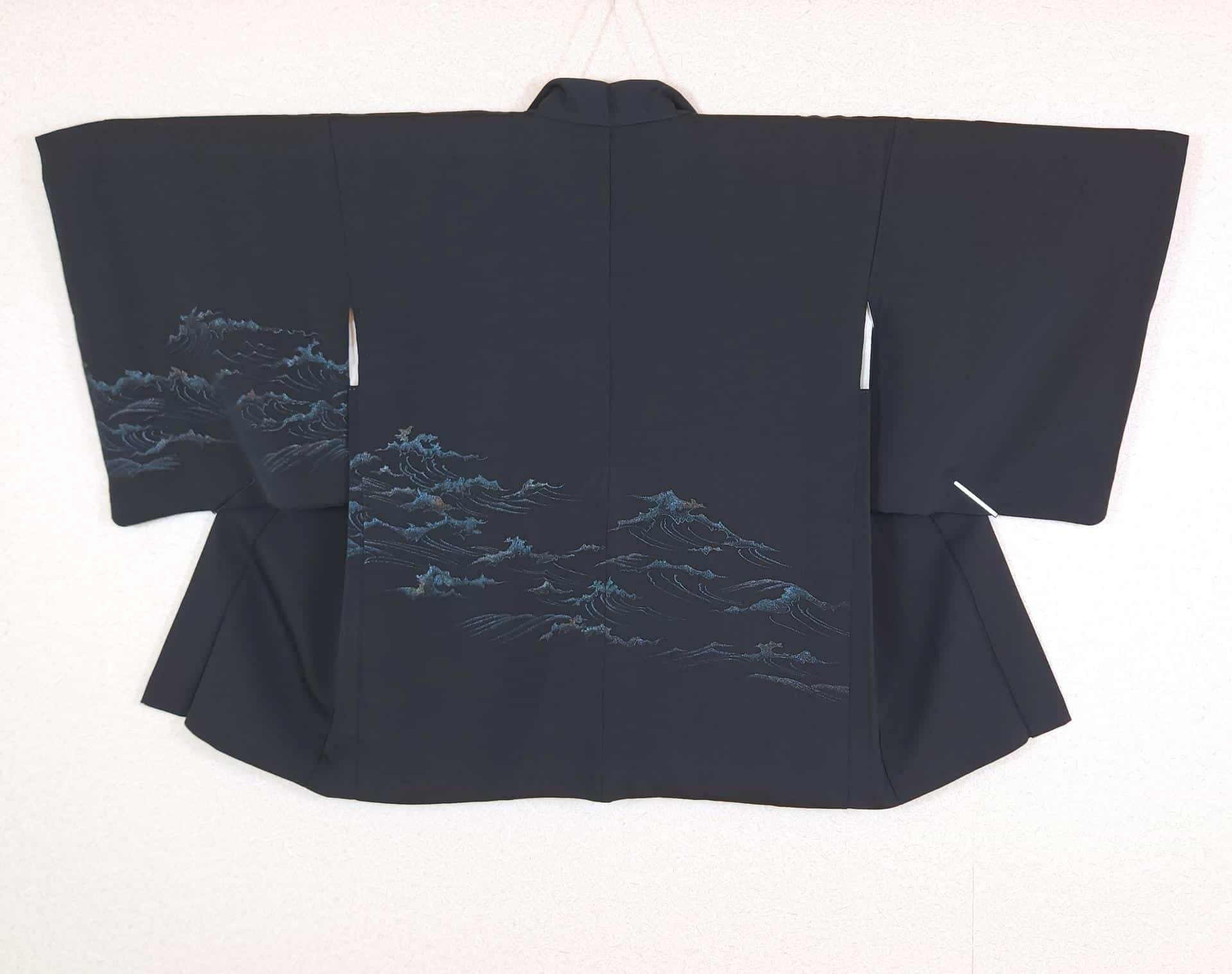 Black Haori with silver and blue waves