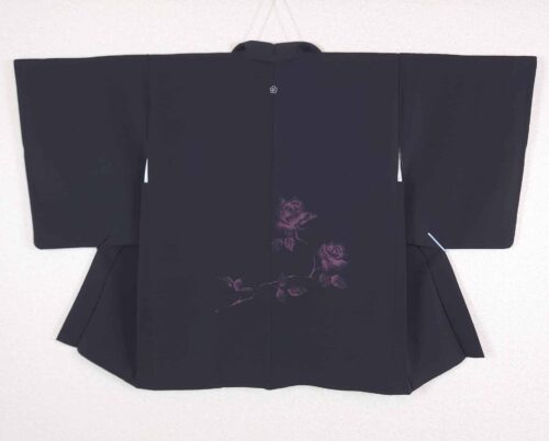 Black Haori with woven purple roses