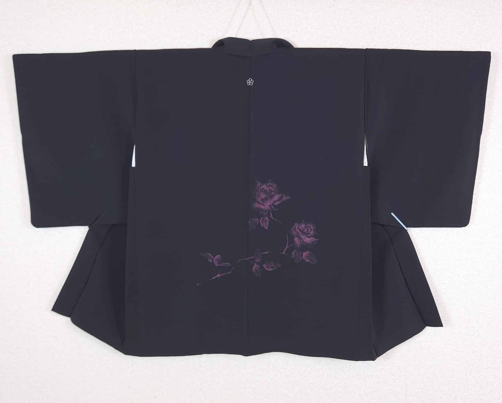 Black Haori with woven purple roses