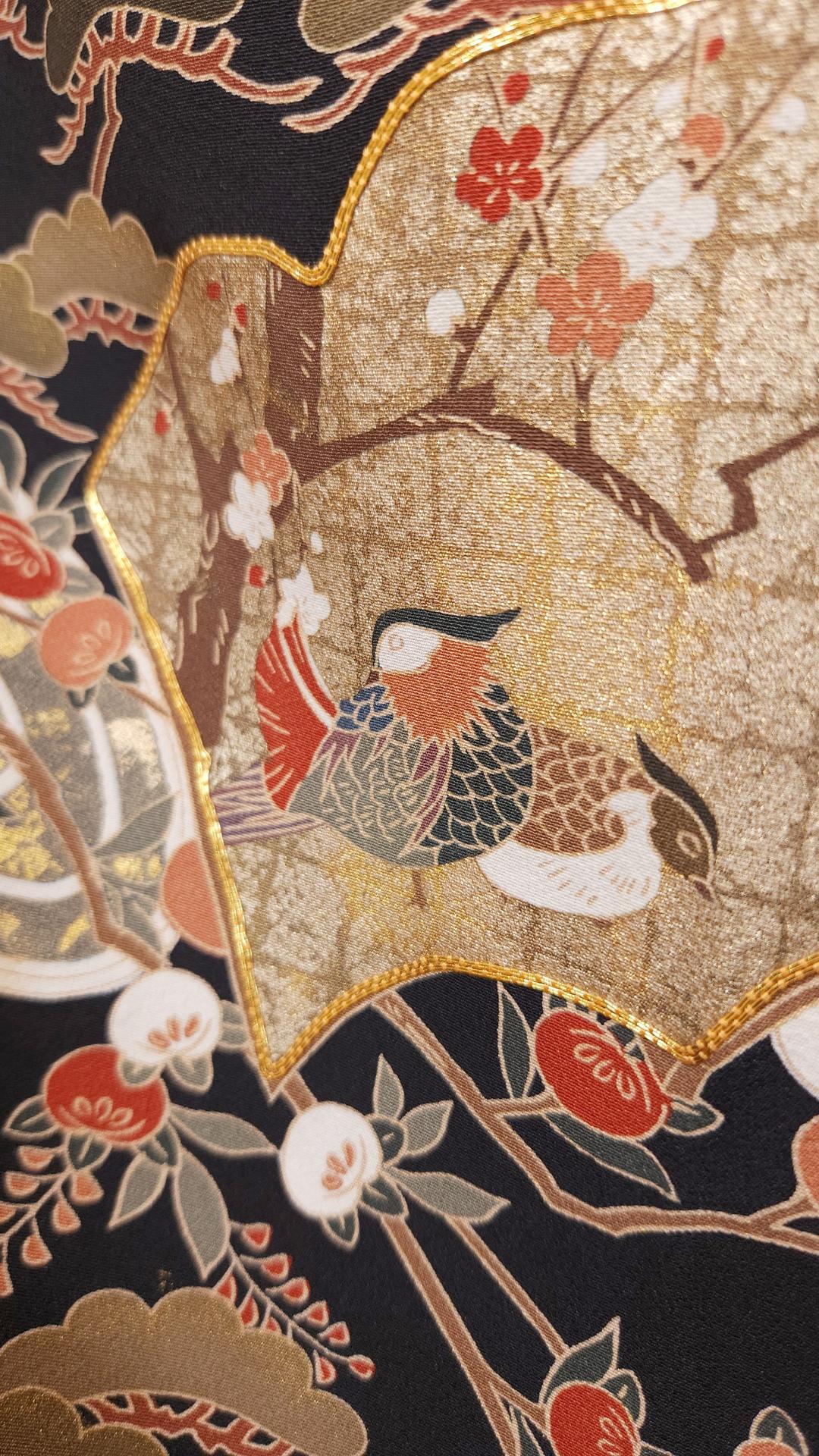 Black Kuro Tomesode with golden poetic motifs