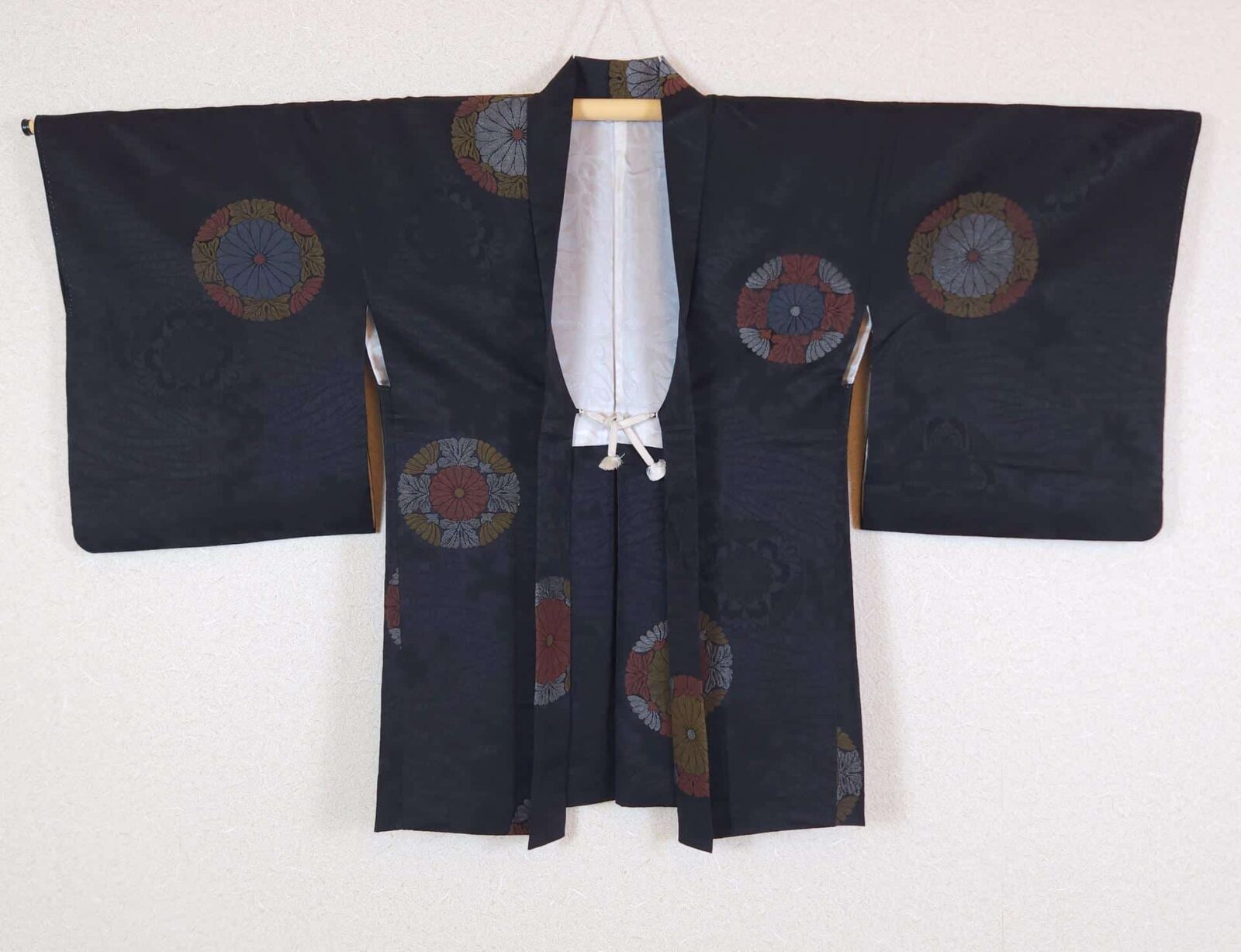 Black brocade Haori with chrysanthemum circles
