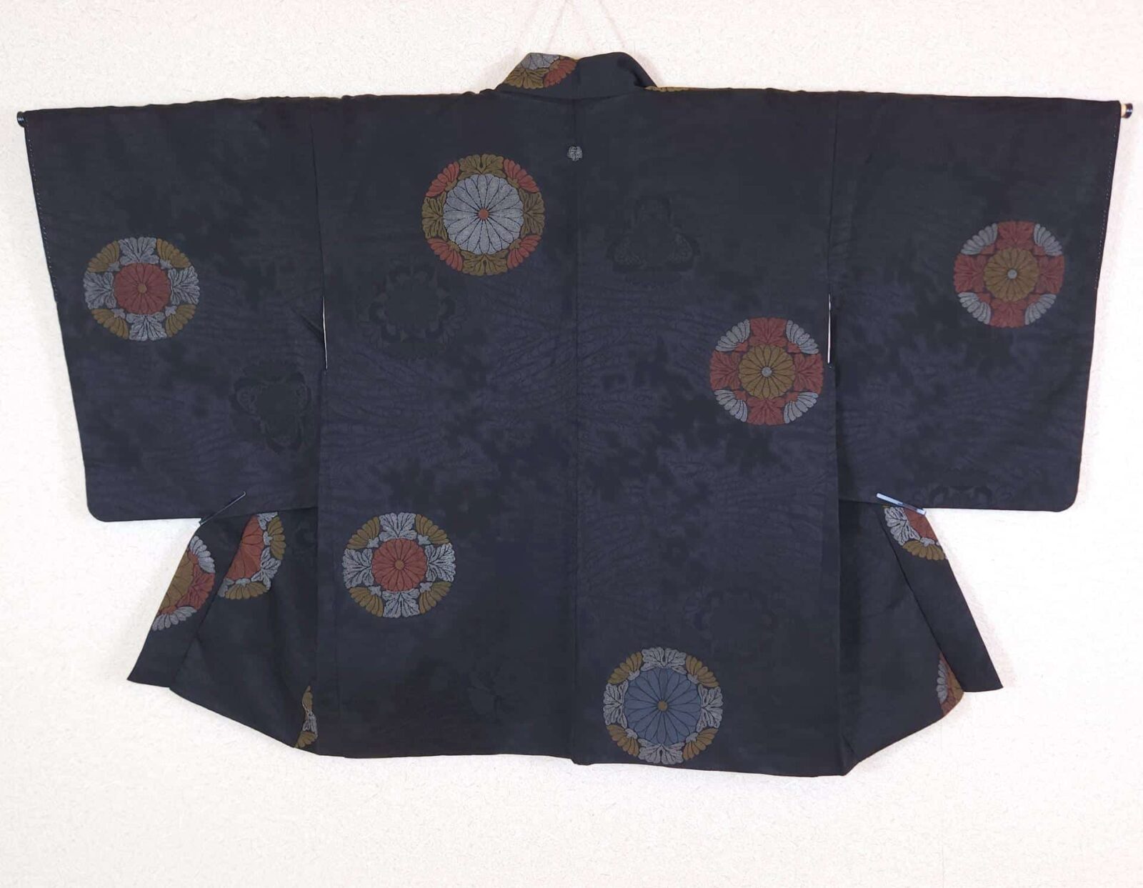 Black brocade Haori with chrysanthemum circles