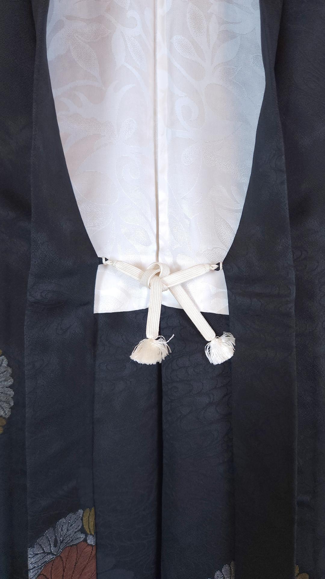 Black brocade Haori with chrysanthemum circles