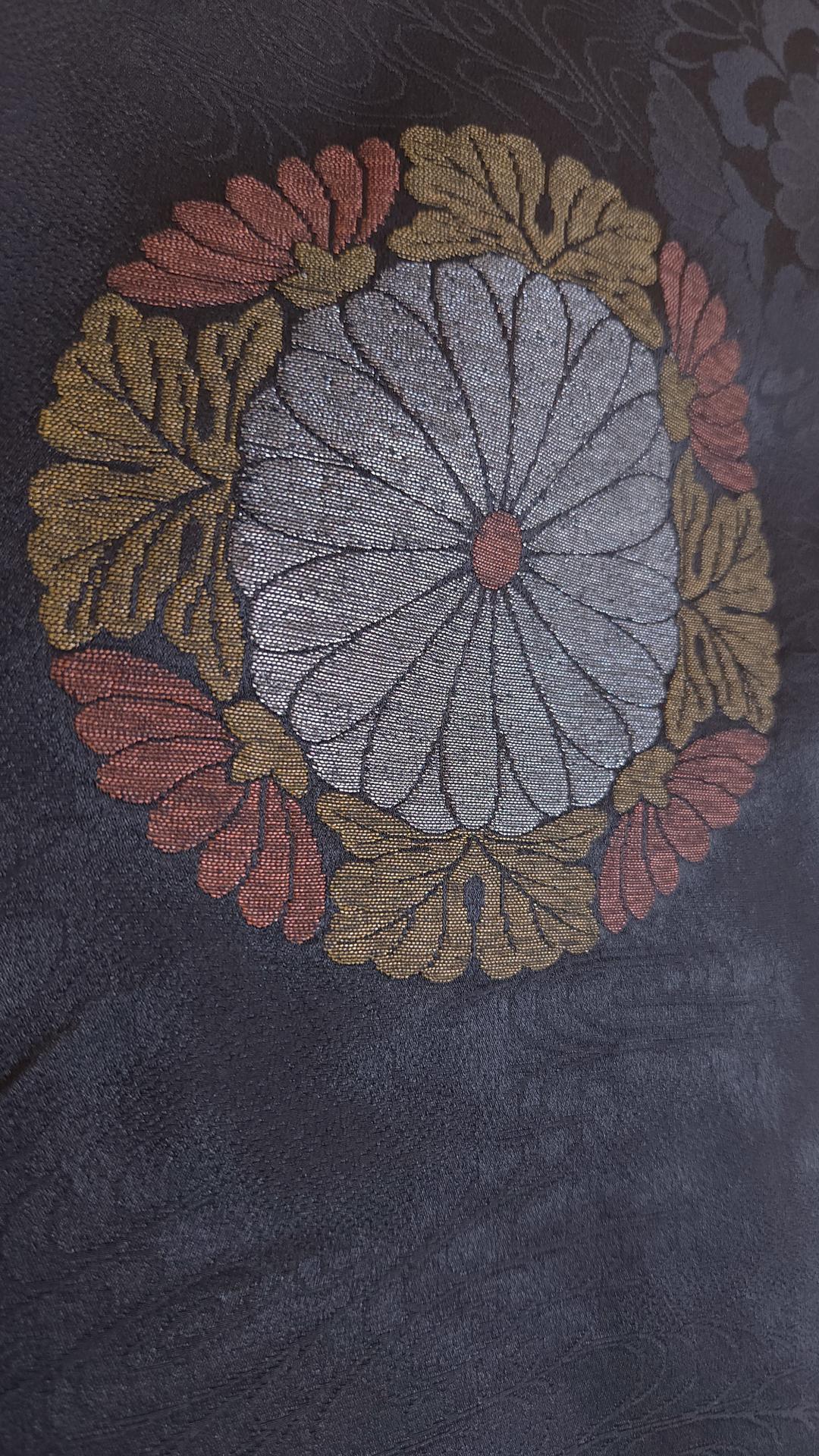 Black brocade Haori with chrysanthemum circles