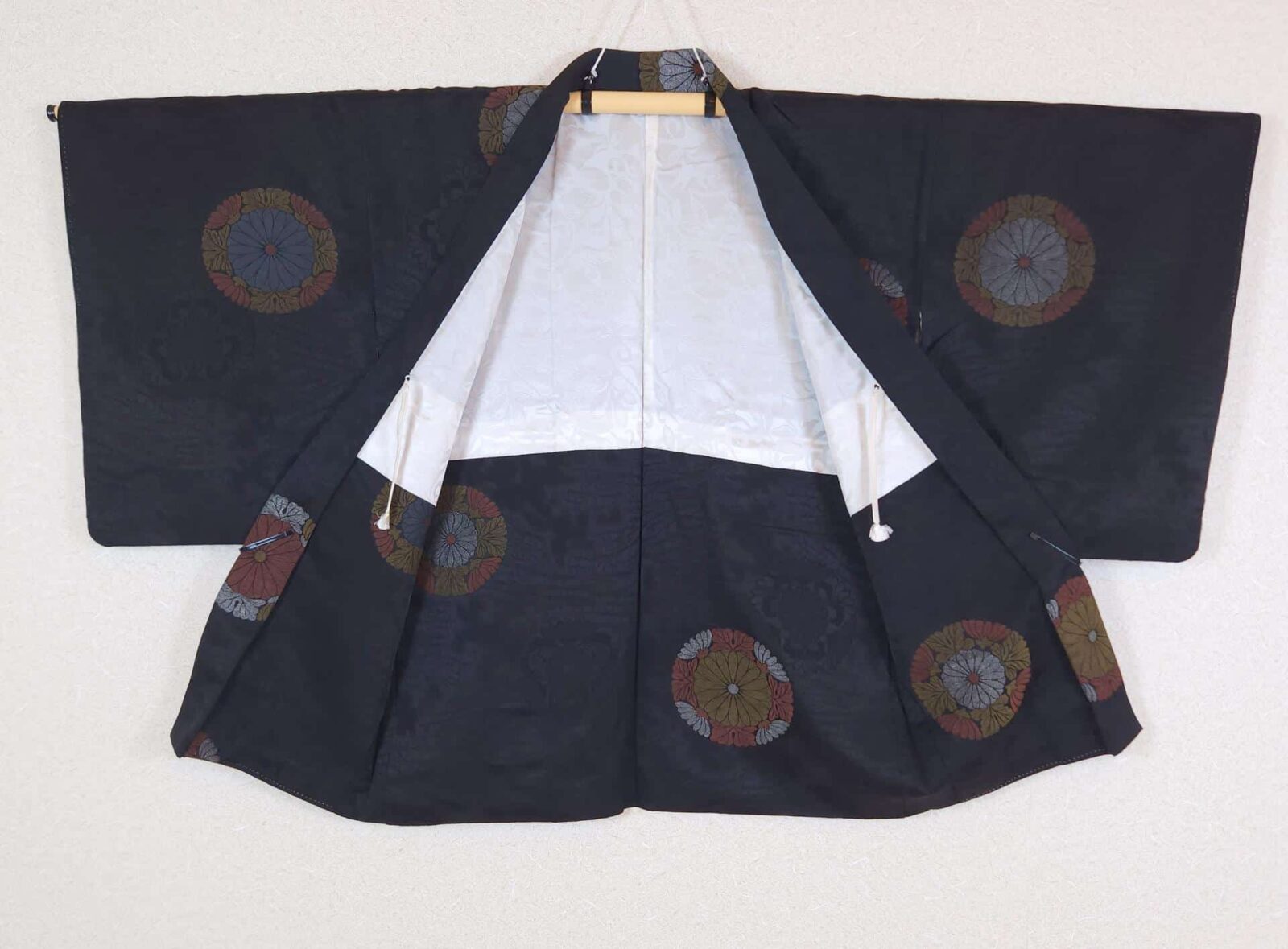 Black brocade Haori with chrysanthemum circles