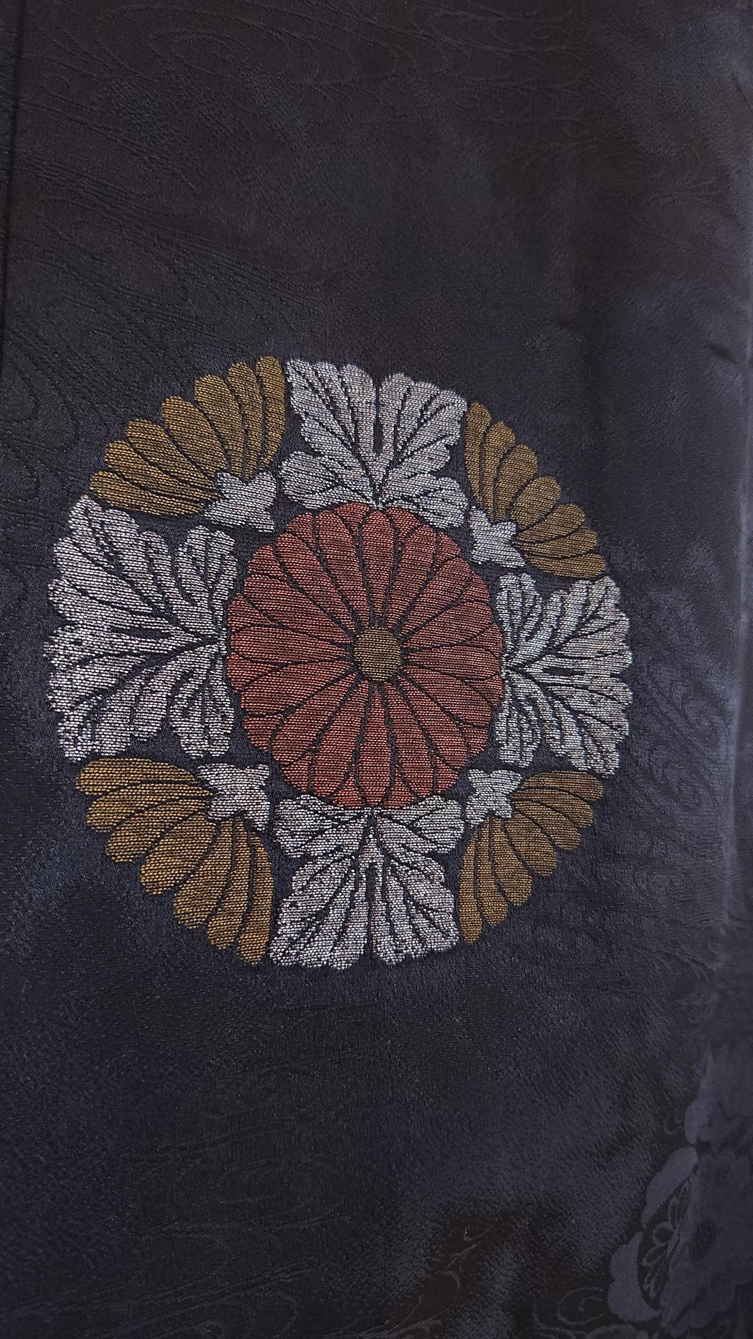 Black brocade Haori with chrysanthemum circles