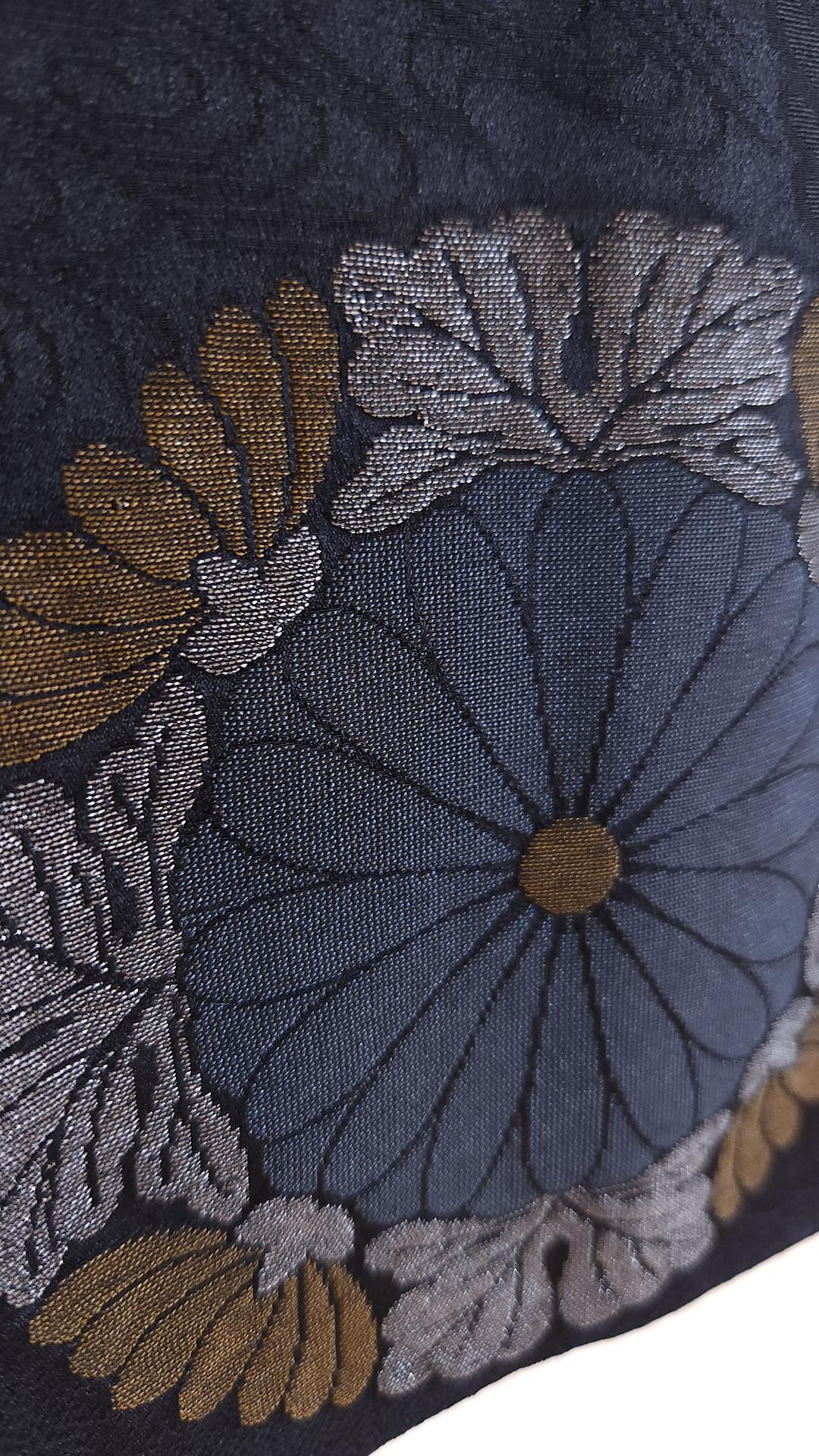 Black brocade Haori with chrysanthemum circles