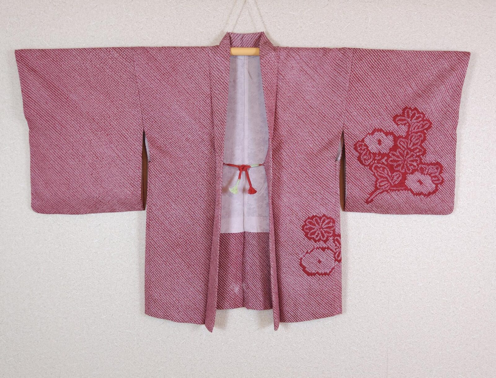 Bordeaux Shibori Haori with chrysanthemums