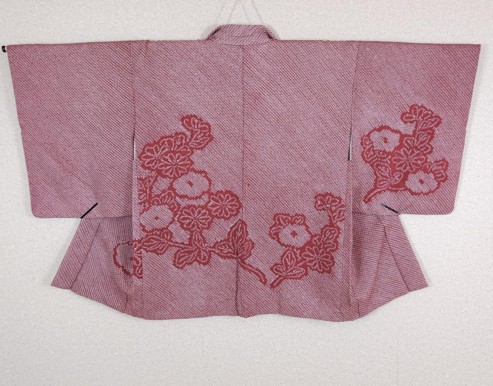 Bordeaux Shibori Haori with chrysanthemums