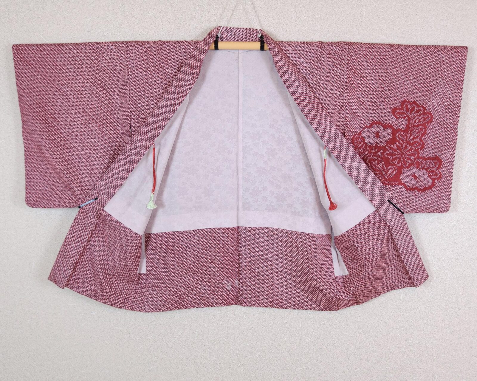 Bordeaux Shibori Haori with chrysanthemums