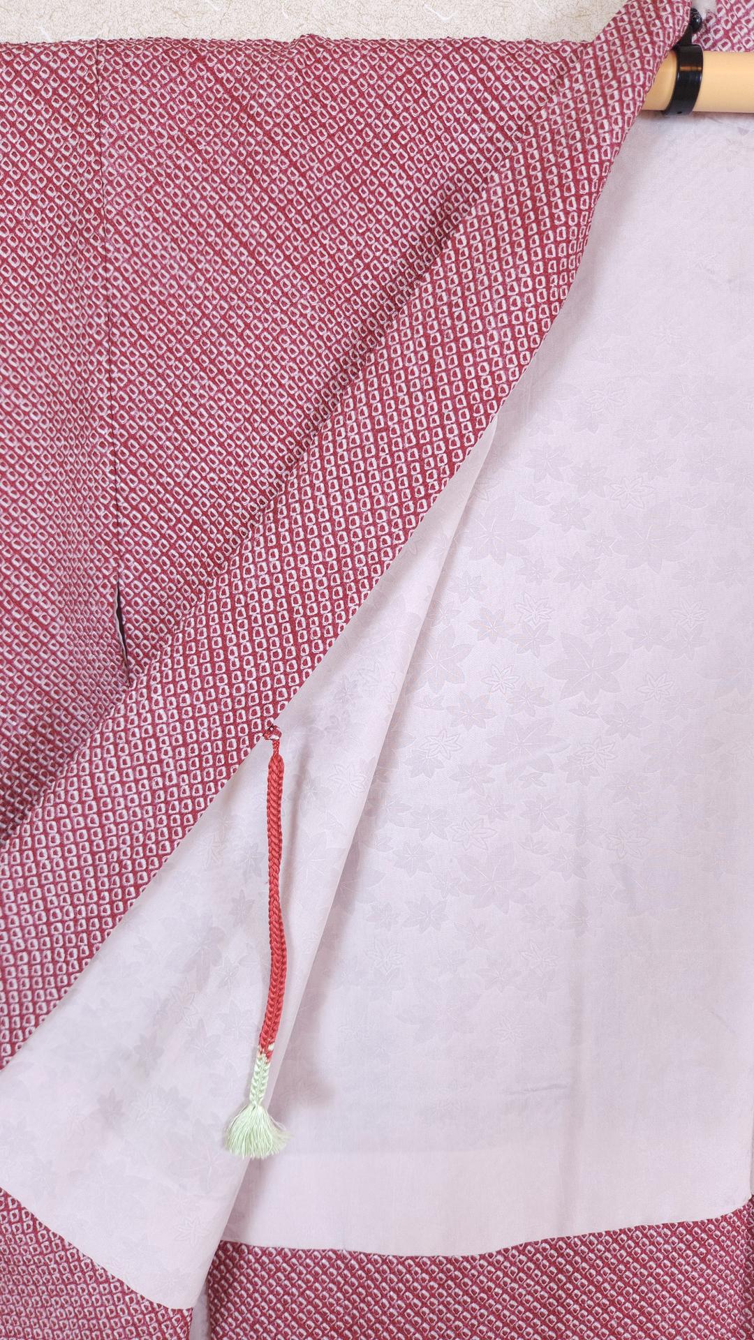 Bordeaux Shibori Haori with chrysanthemums