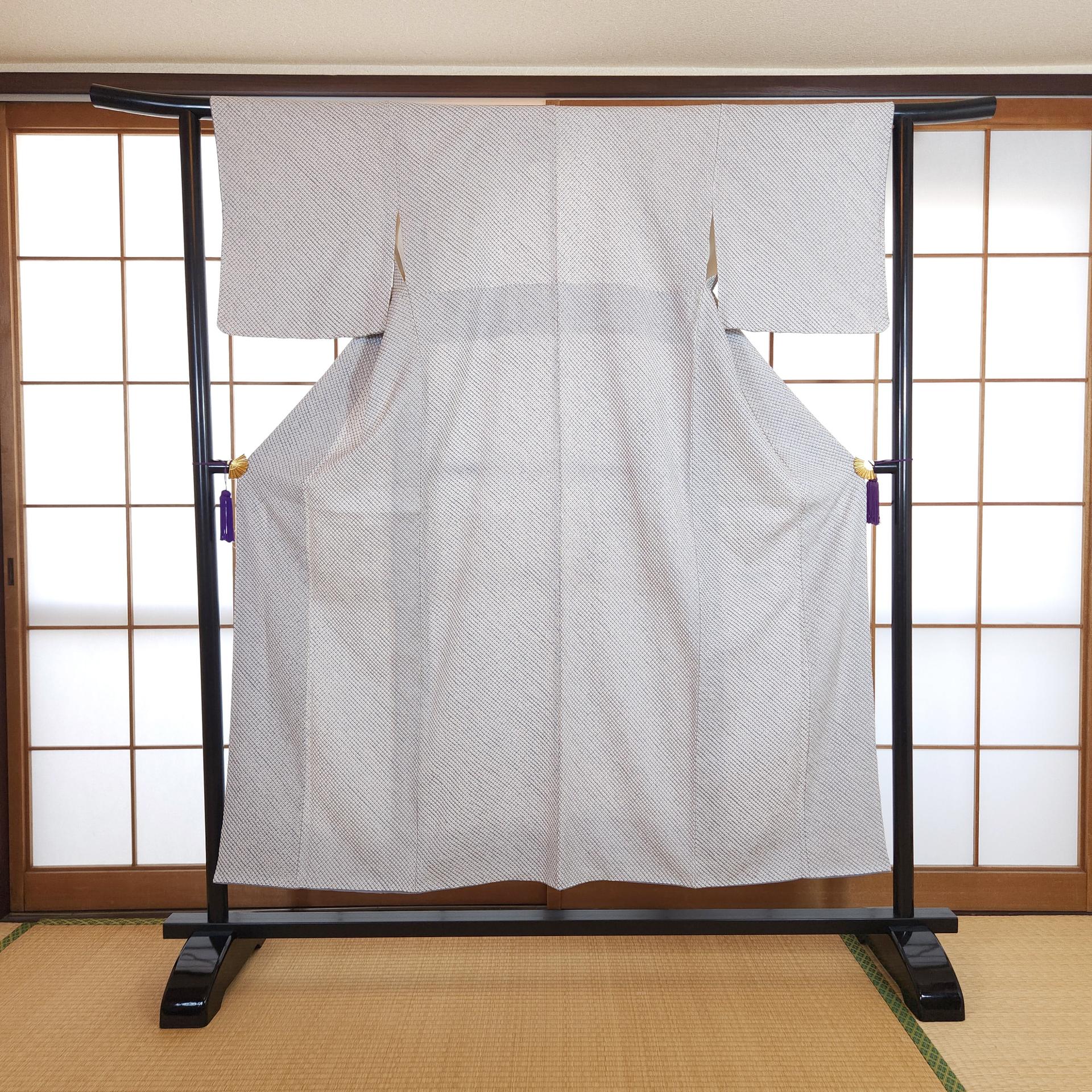 Elegant light gray Shibori Komon Kimono