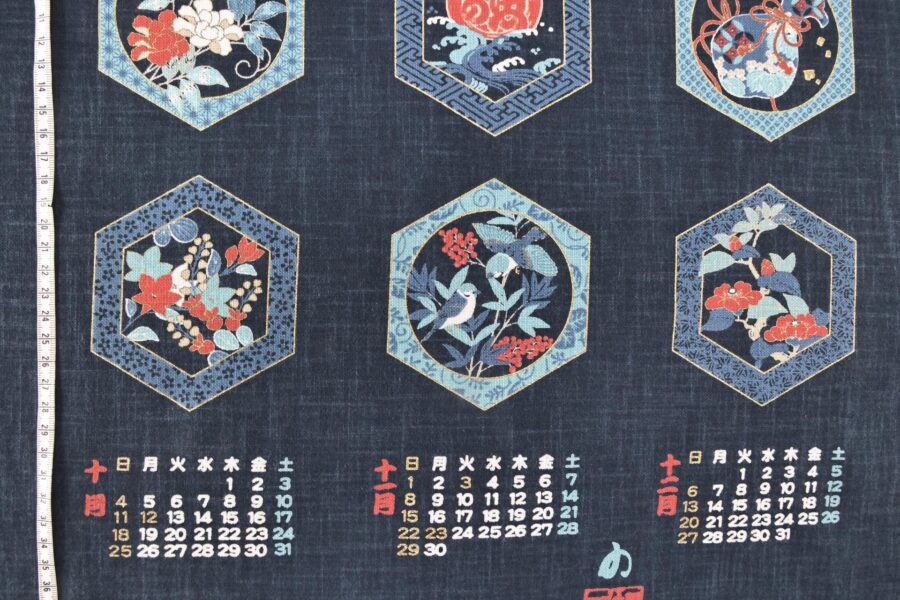 Hand-printed Japanese fabric 2026 calendar panel
