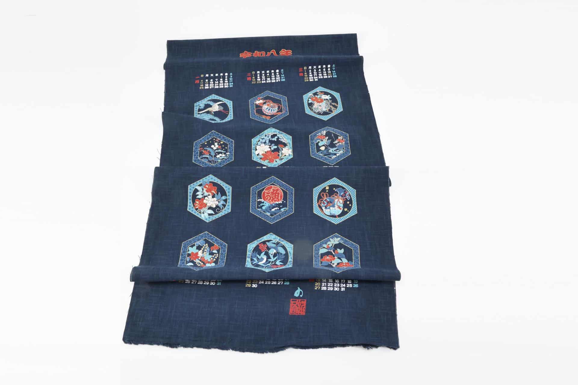 Hand-printed Japanese fabric 2026 calendar panel