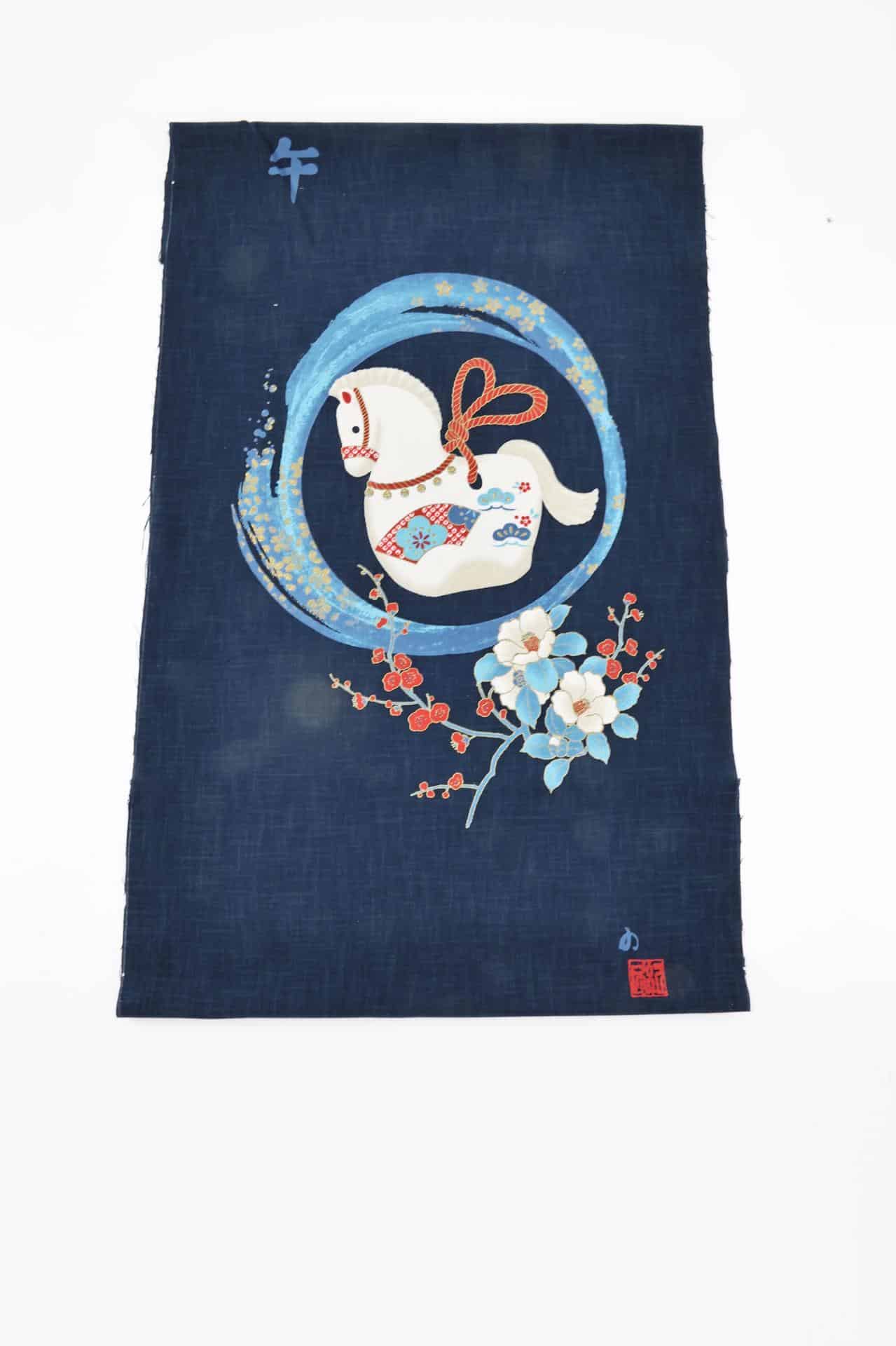 Hand-printed Japanese fabric panel – Uma horse