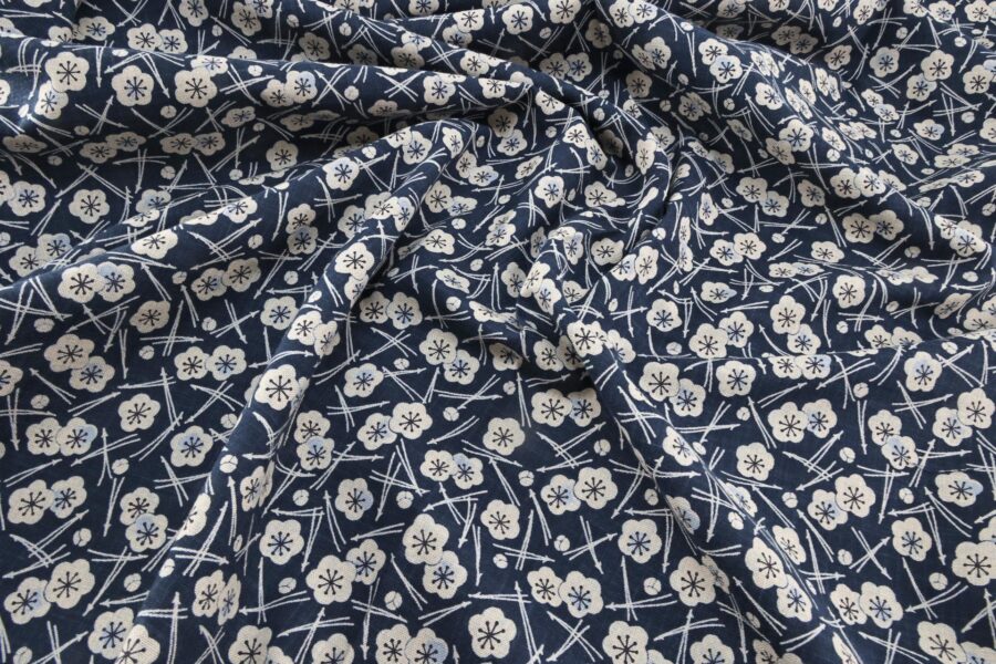 Hand-printed Japanese fabric with Ume pattern