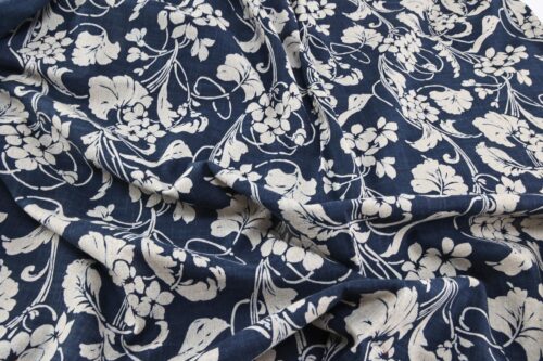 Hand-printed Japanese fabric with floral pattern