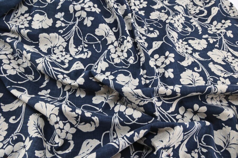 Hand-printed Japanese fabric with floral pattern