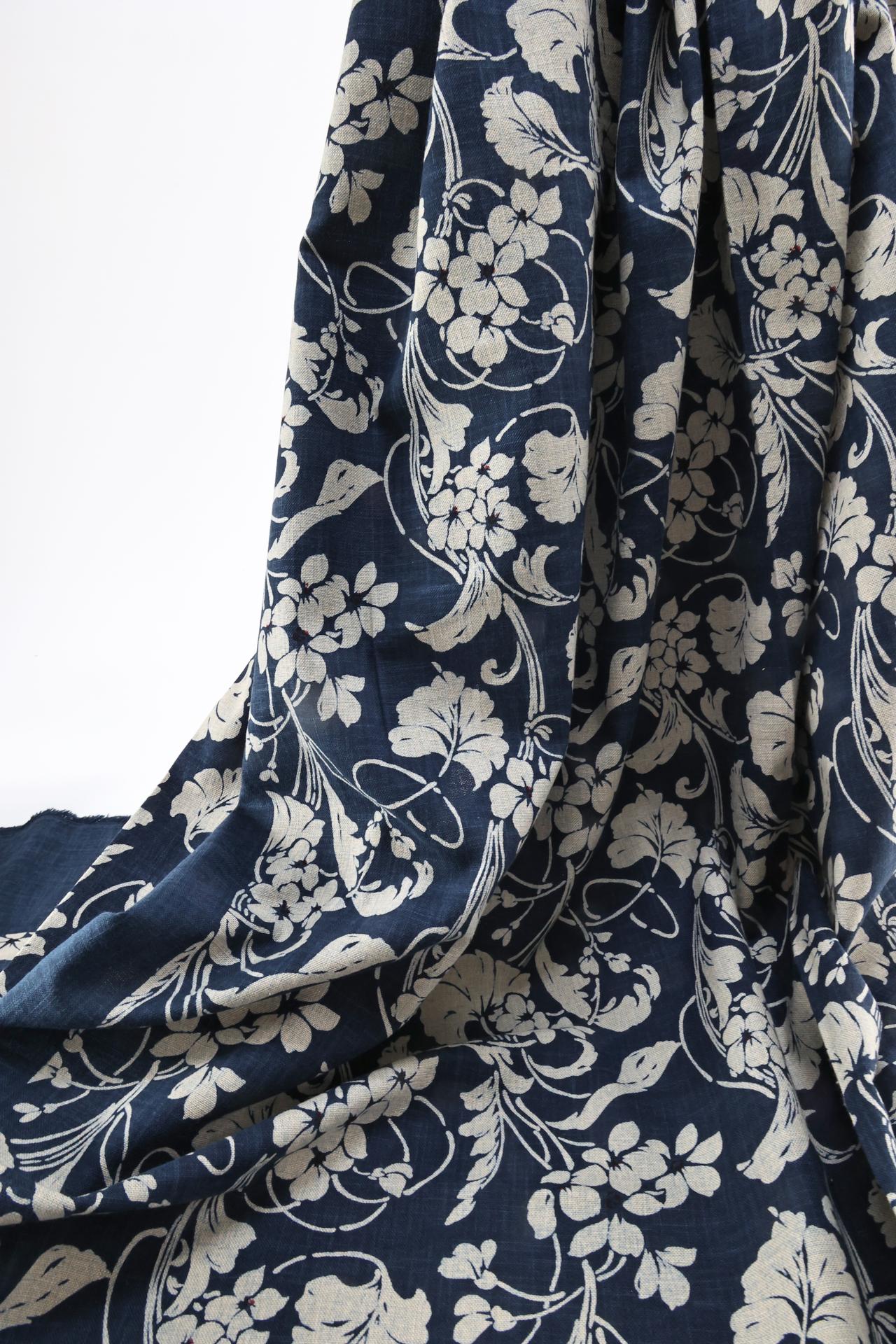 Hand-printed Japanese fabric with floral pattern