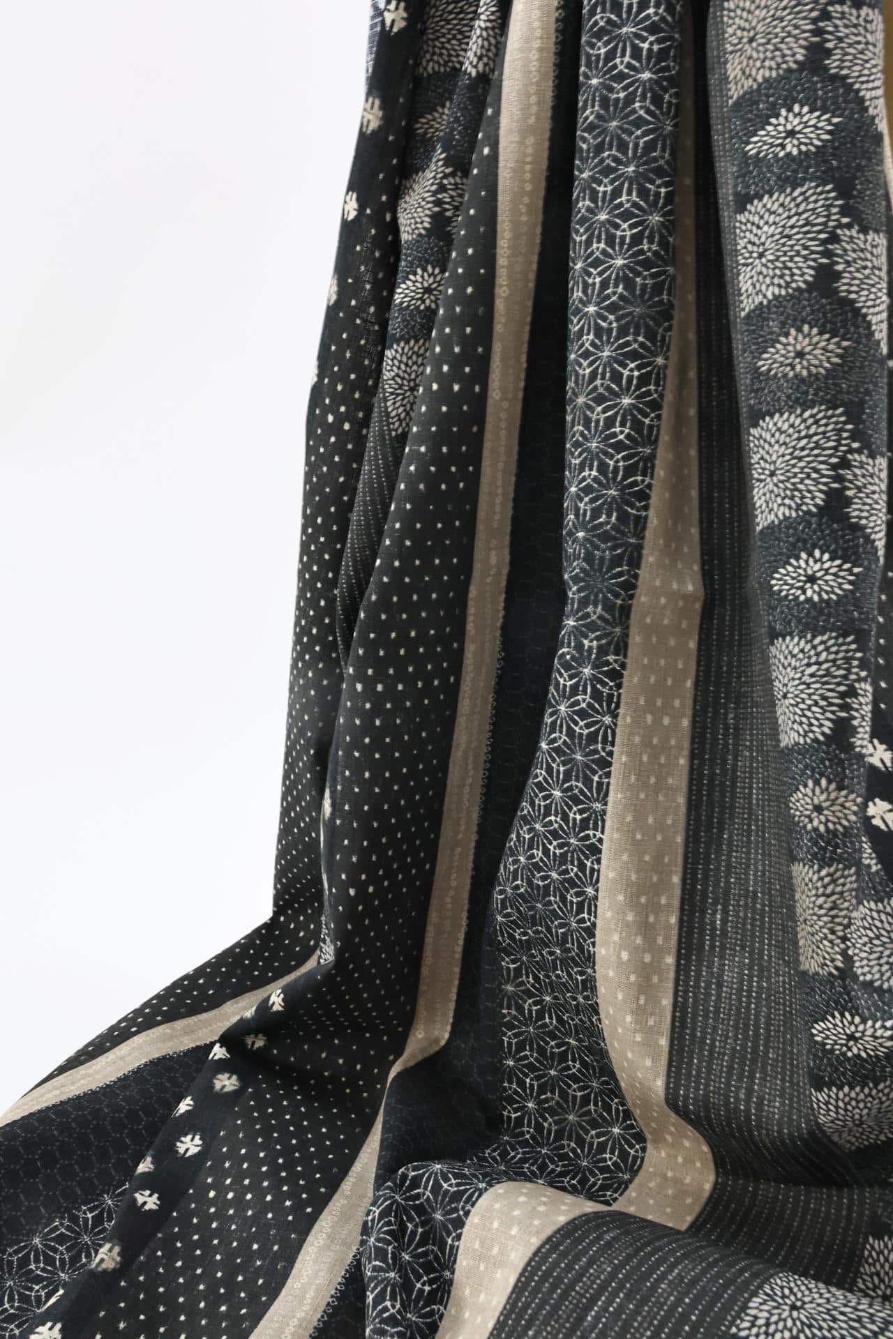 Japanese fabric black bands traditional patterns