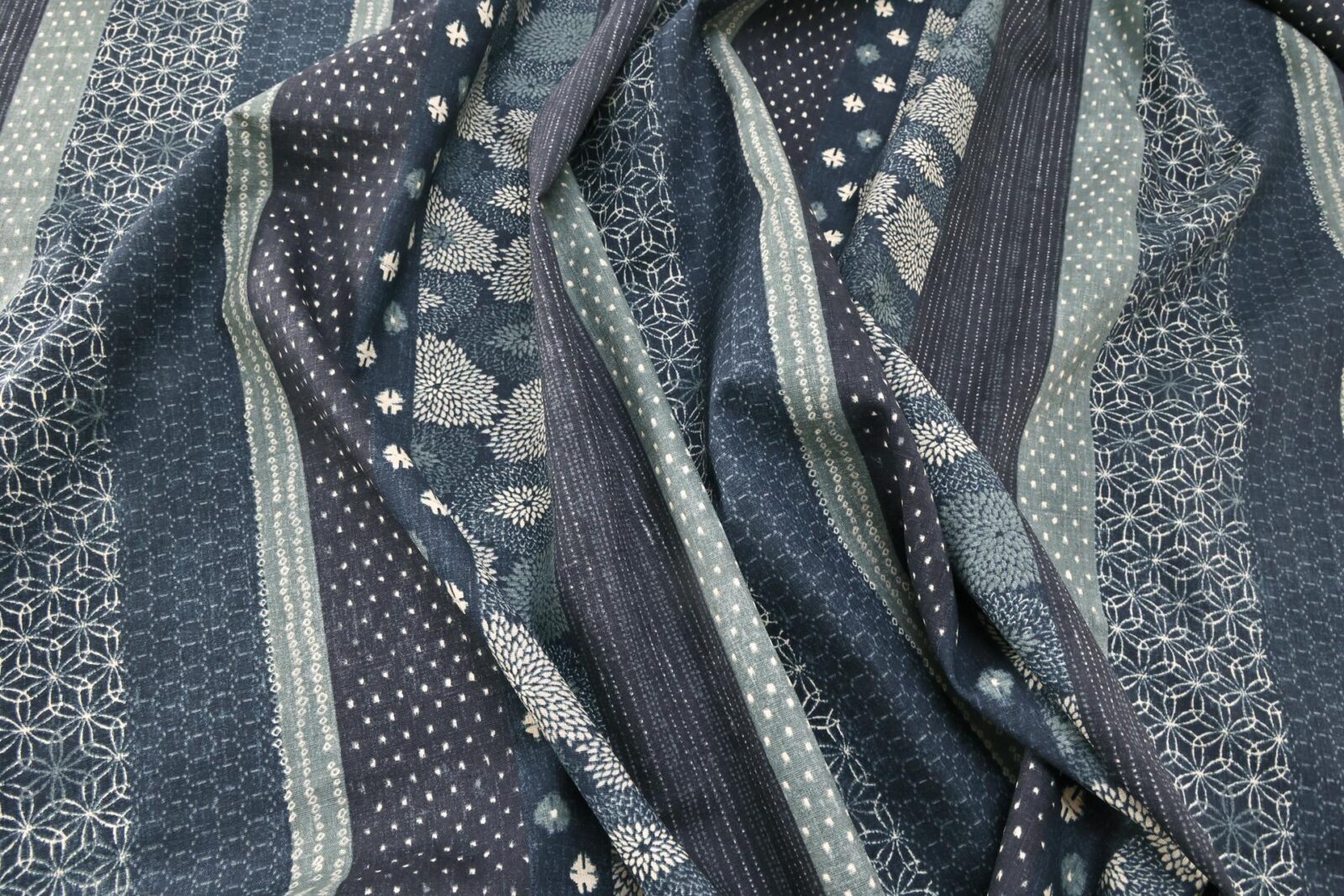 Japanese fabric blue bands traditional patterns