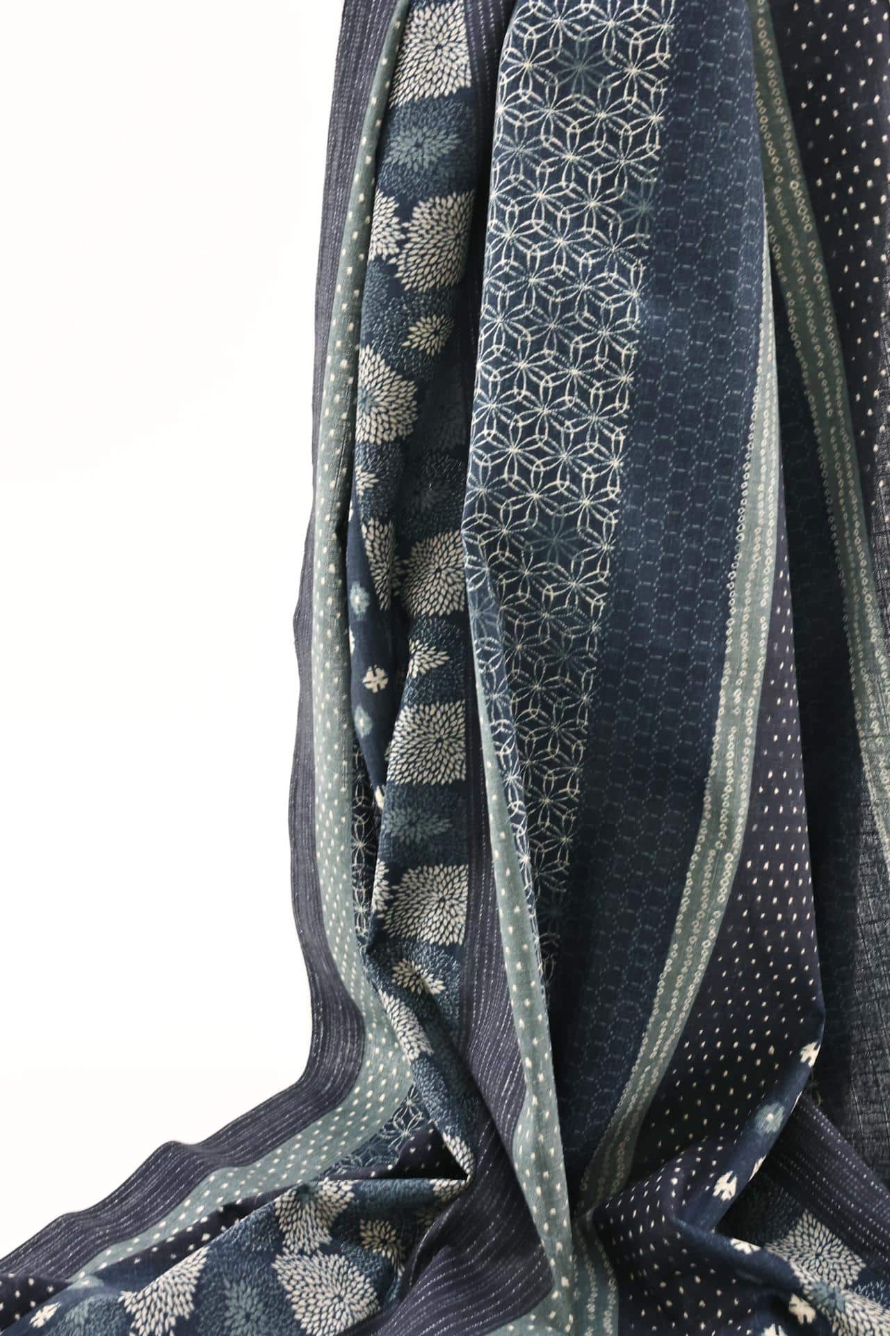 Japanese fabric blue bands traditional patterns