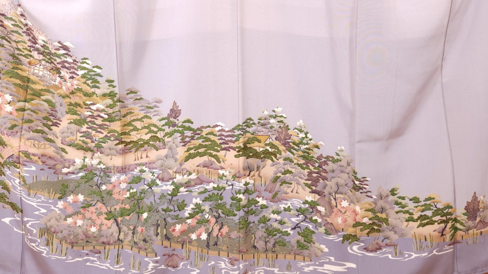 Lavender gray Tomesode with Japanese Yuzen landscape