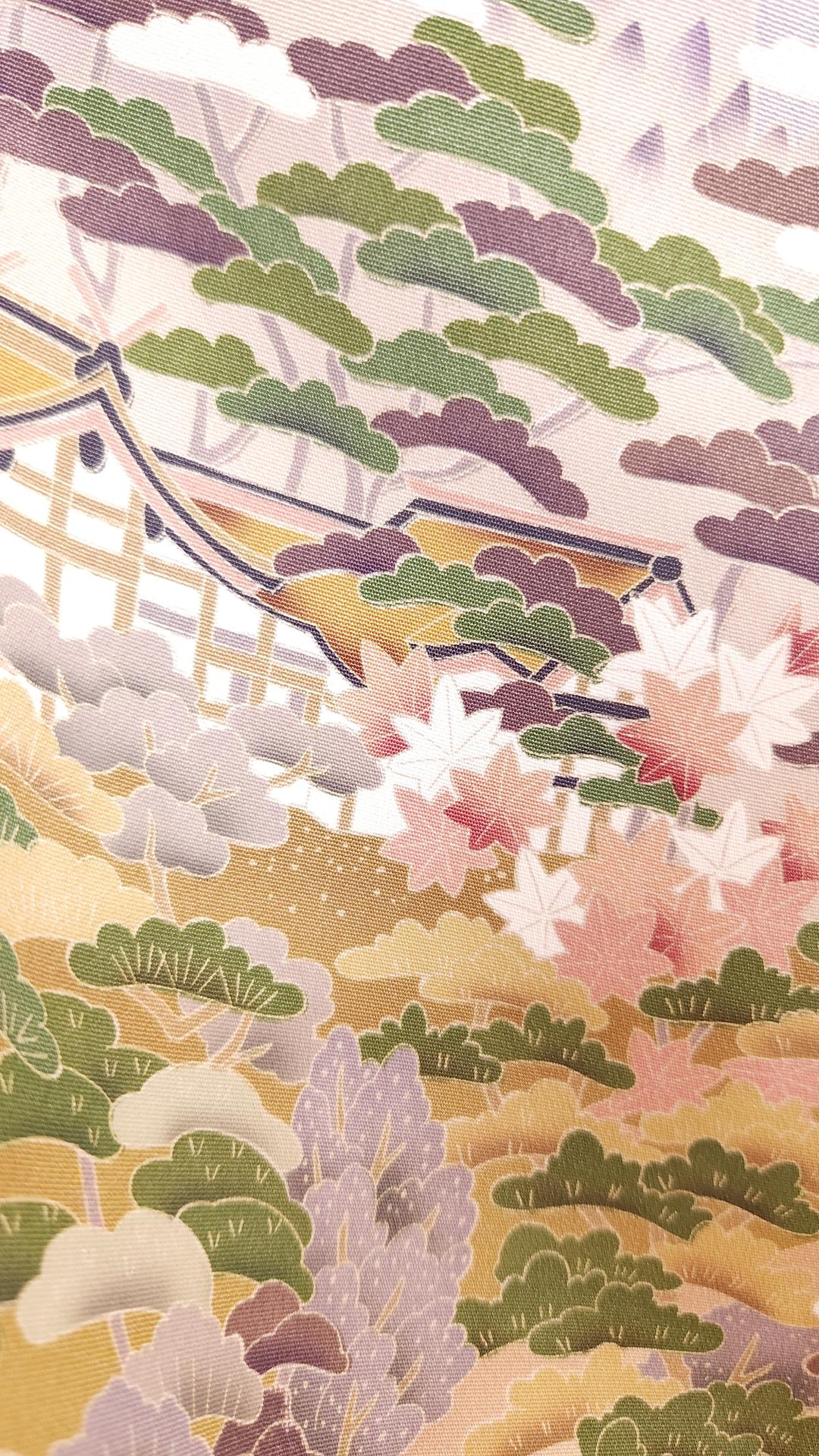 Lavender gray Tomesode with Japanese Yuzen landscape