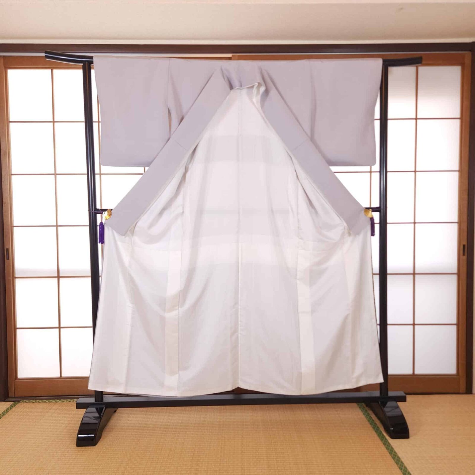 Lavender gray Tomesode with Japanese Yuzen landscape