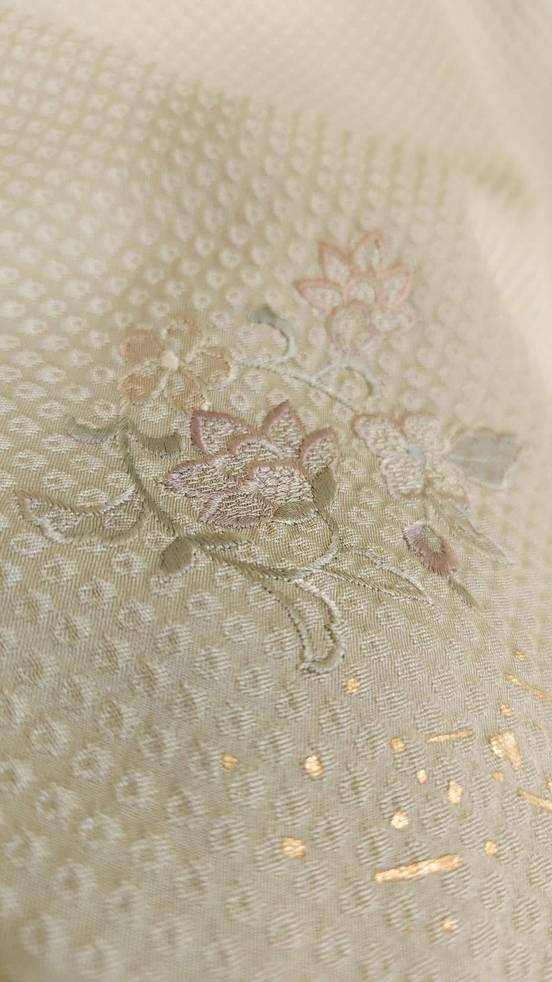 Mint green Houmongi with embroidered flowers