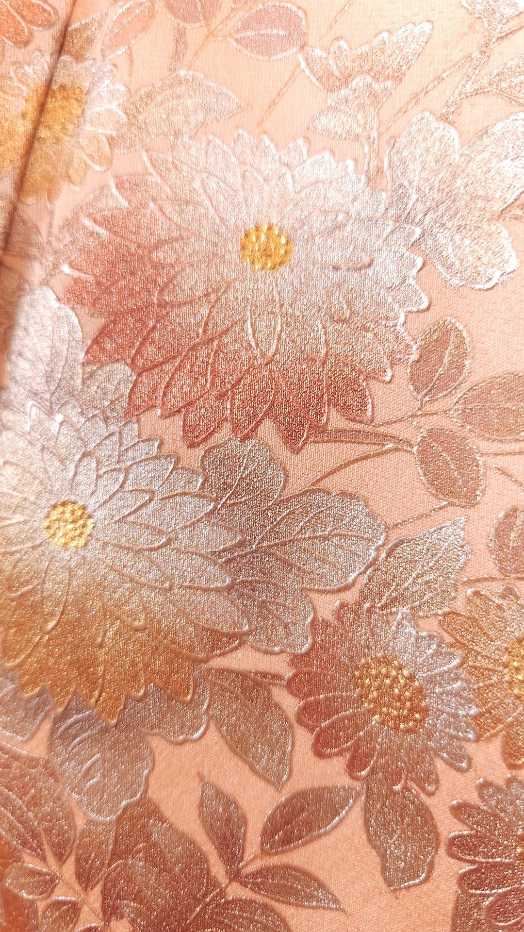 Peach pink Houmongi with golden floral motifs