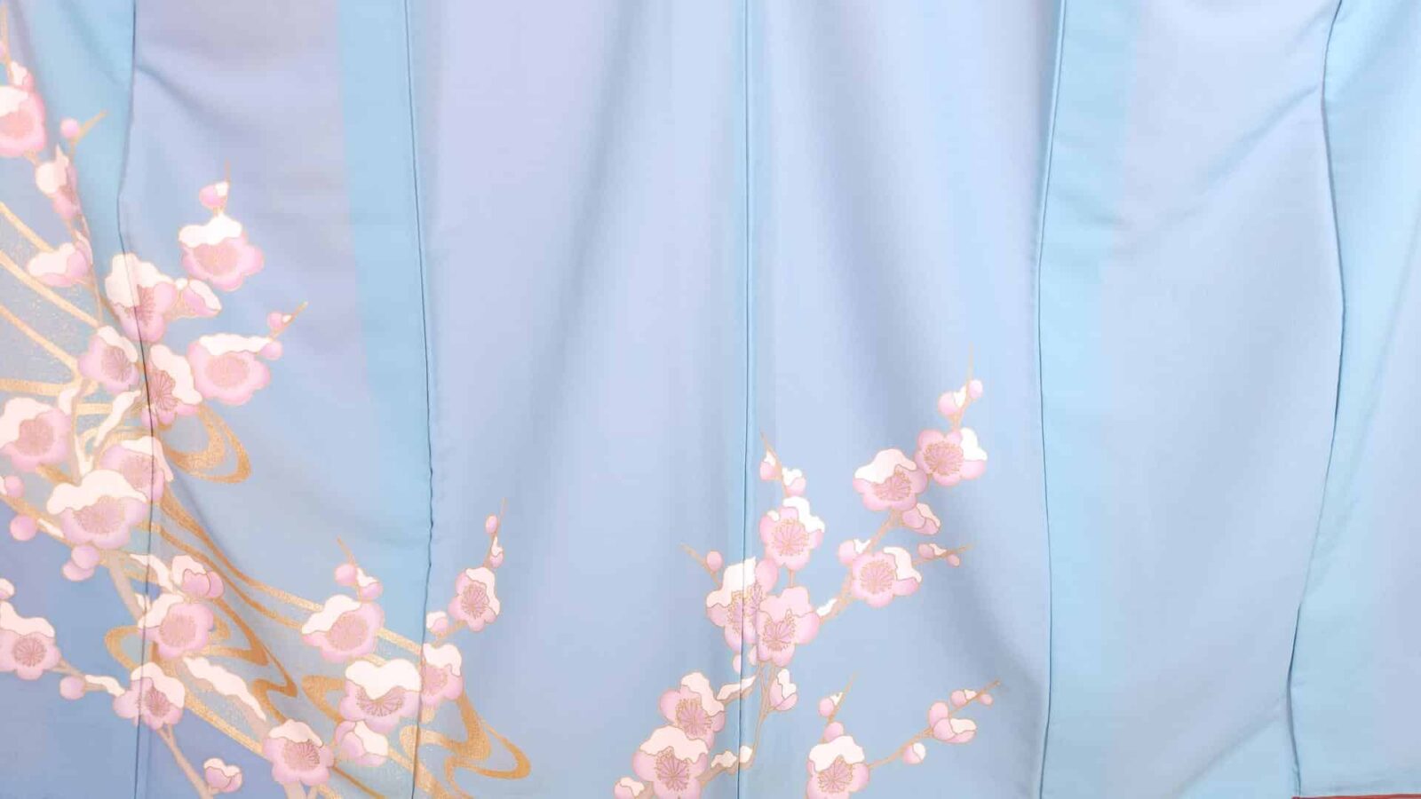 Sky blue Houmongi with golden Ume blossoms