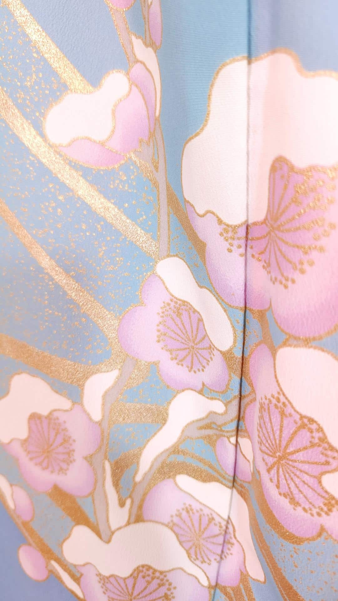 Sky blue Houmongi with golden Ume blossoms