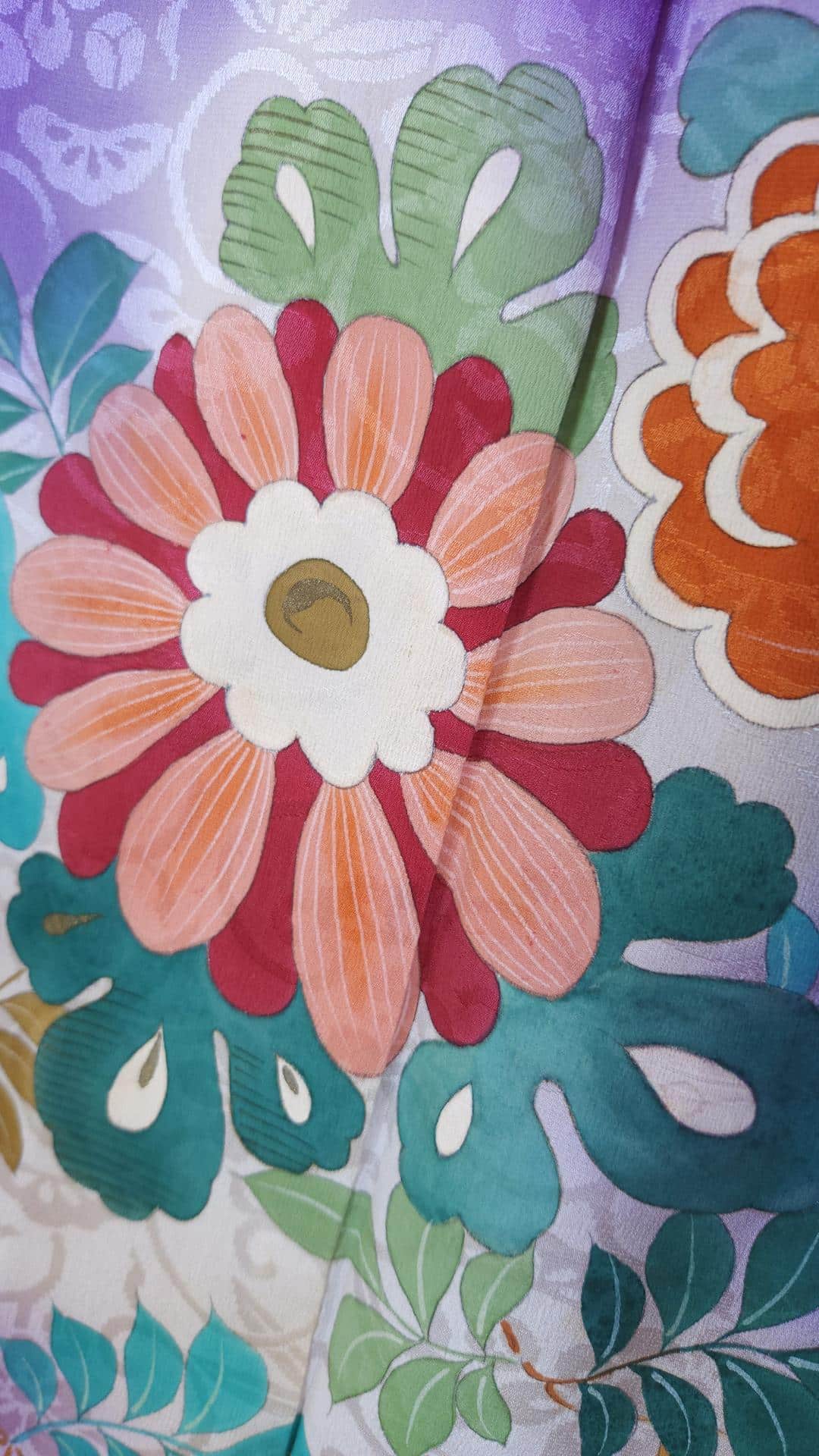 Vintage purple Iro Tomesode with hand-painted flowers