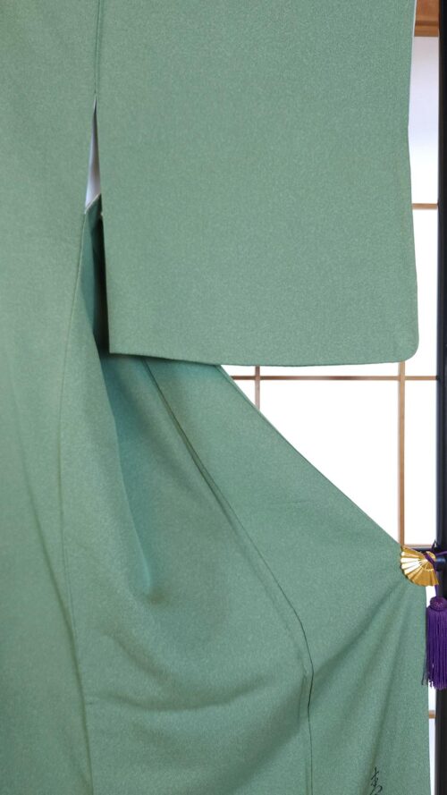 Green Iro Tomesode with Ume and Sakura flowers