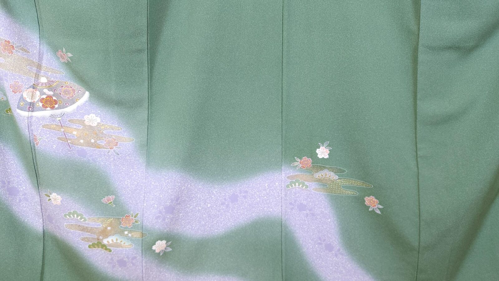 Green Iro Tomesode with Ume and Sakura flowers