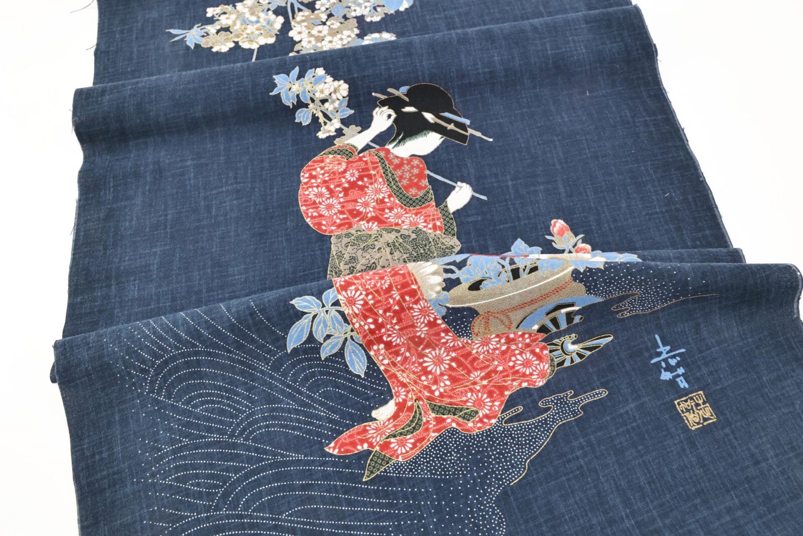 Hand-printed Japanese fabric panel Geisha
