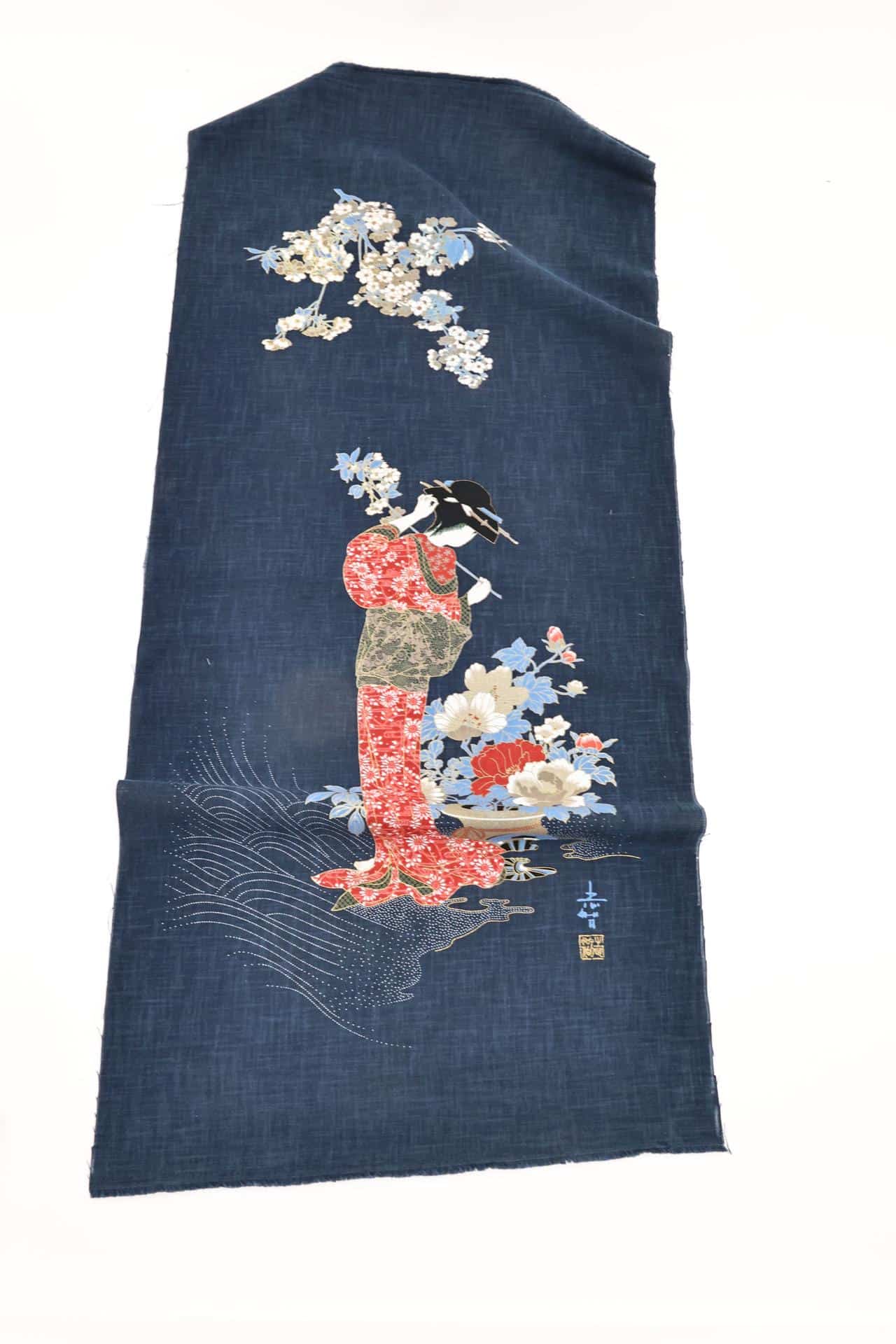 Hand-printed Japanese fabric panel Geisha
