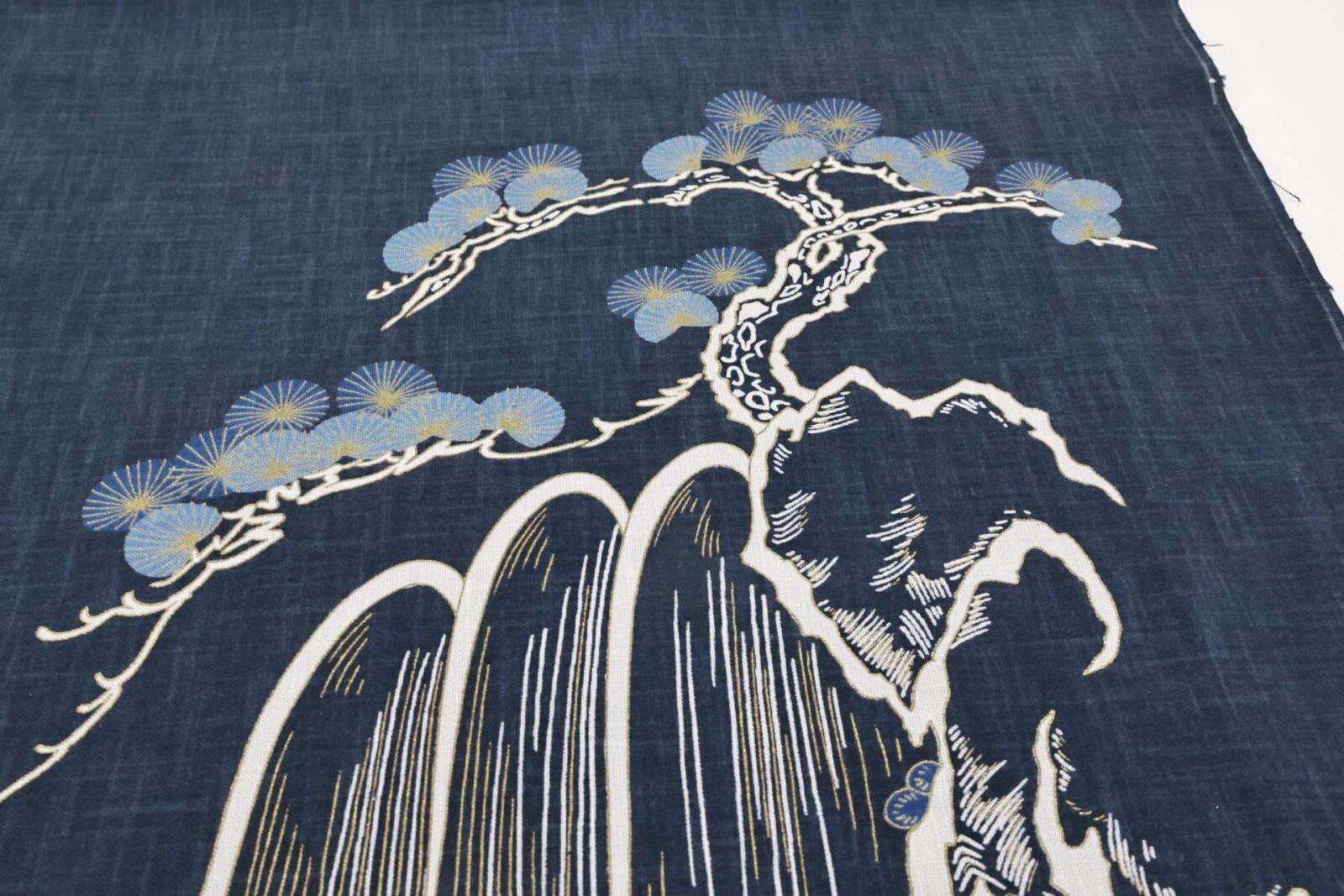 Hand-printed Japanese fabric panel carps and wave