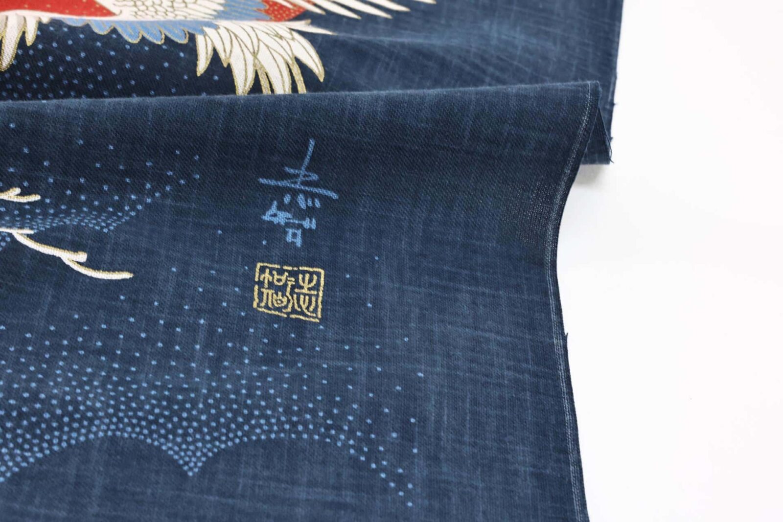 Hand-printed Japanese fabric panel crane and the sun