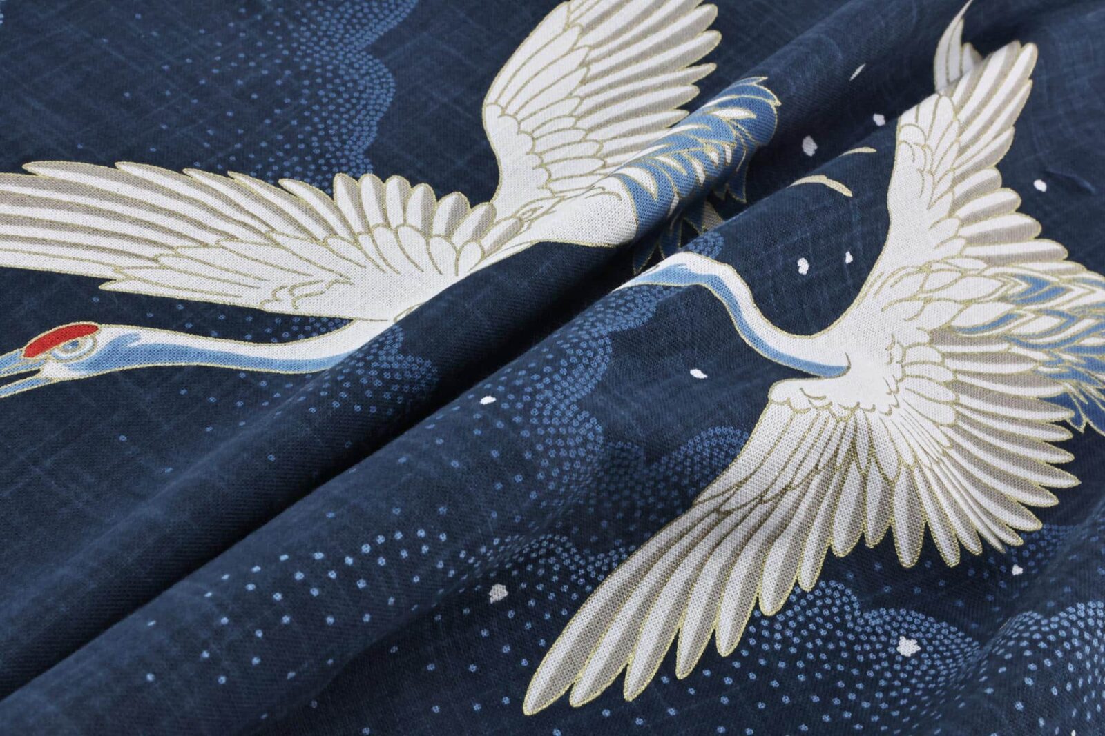 Hand-printed Japanese fabric panel cranes and cloud