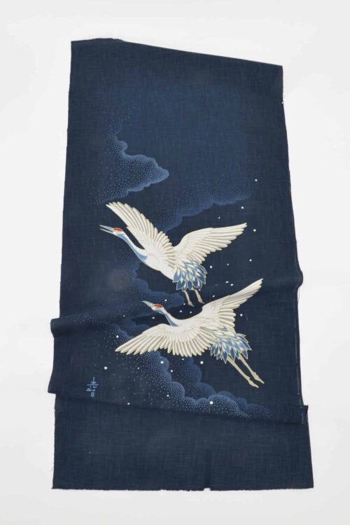 Hand-printed Japanese fabric panel cranes and cloud