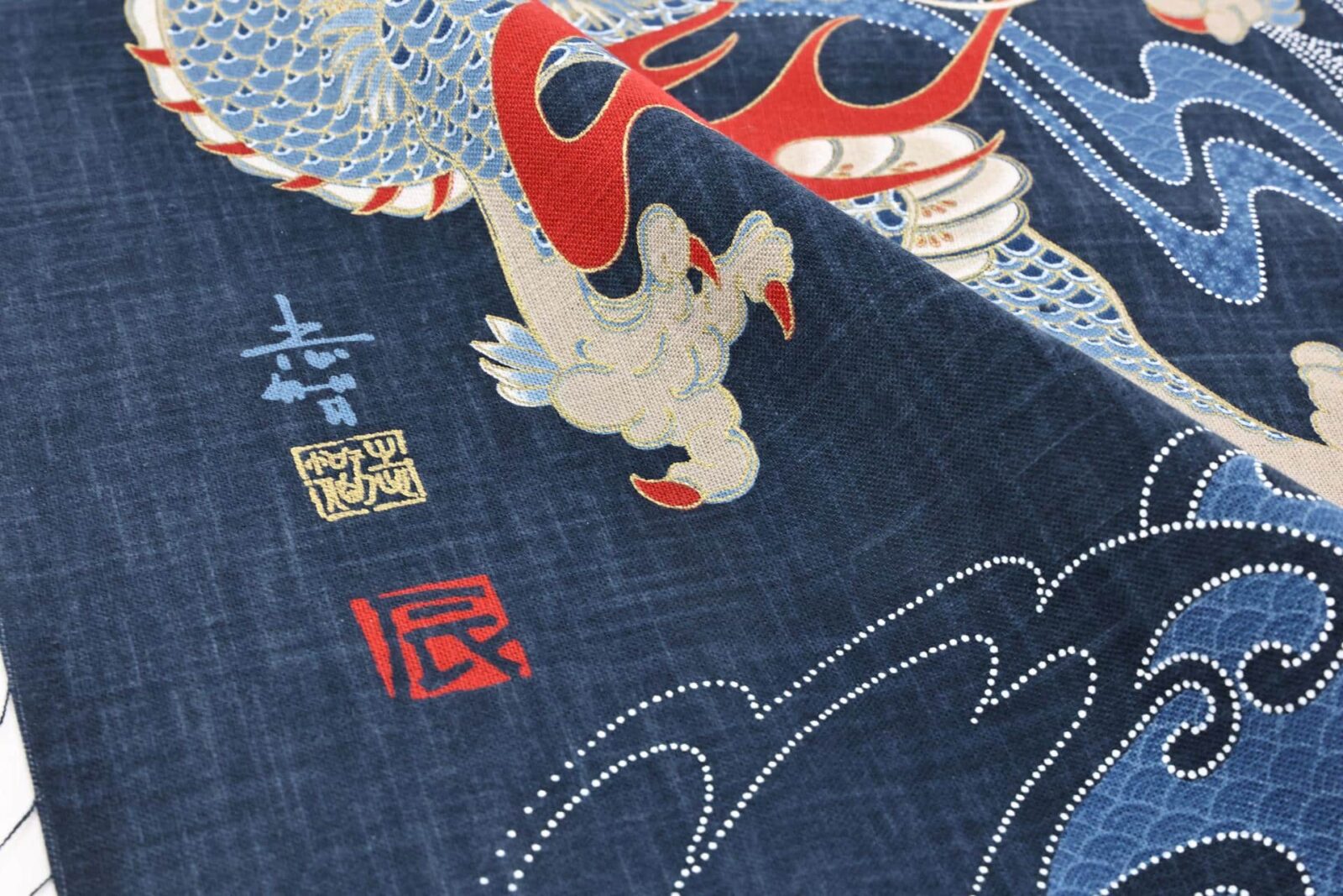 Hand-printed Japanese fabric panel majestic dragon